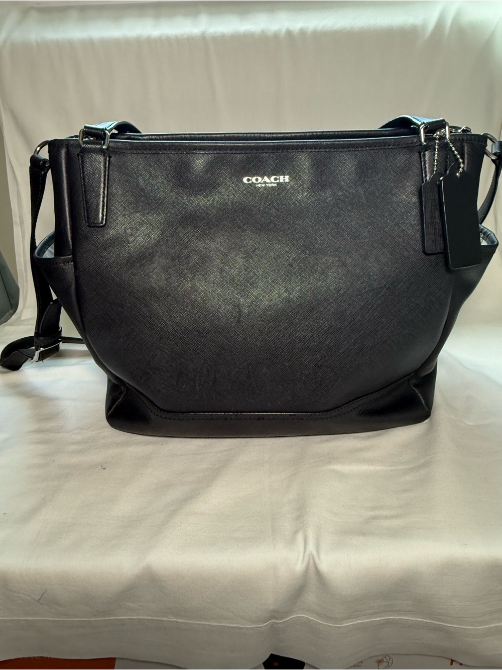 Coach Black Saffiano Leather Diaper Tote Crossbody Baby Bag Laptop Travel Purse - Picture 3 of 16